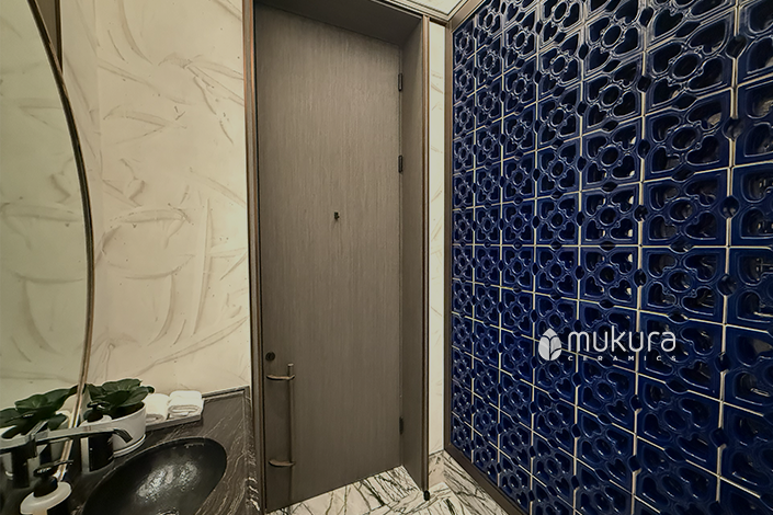 One of the powder rooms in Four Seasons Suzhou adorned with handcrafted ceramic breezeblocks Victorial by Mukura